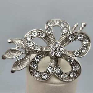 Floral Rhinestones Leaves Ribbon Vintage Brooch Pin